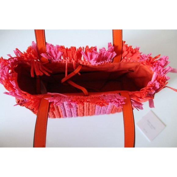 Kate Spade Sam Stripe Straw Medium Satchel in Juicy Orange - Picture 11 of 12